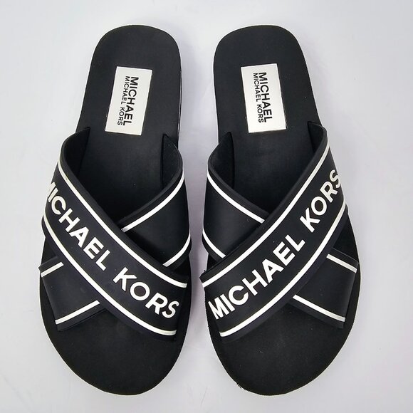 Michael Kors Women's Sparrow Black & White Criss Cross Slide Sandals Size 8M - Picture 3 of 9